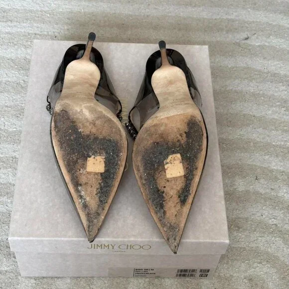 Black Jimmy Choo heels with diamante strap - Picture 3 of 5